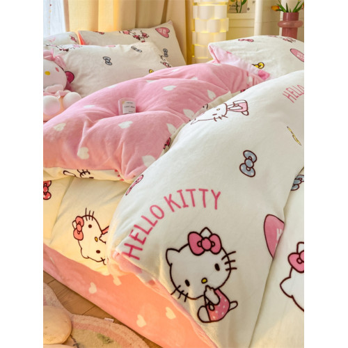 HelloKitty牛奶絨被套單件凱蒂貓加厚珊瑚絨被罩美樂蒂加絨四件套