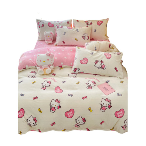HelloKitty牛奶絨被套單件凱蒂貓加厚珊瑚絨被罩美樂蒂加絨四件套