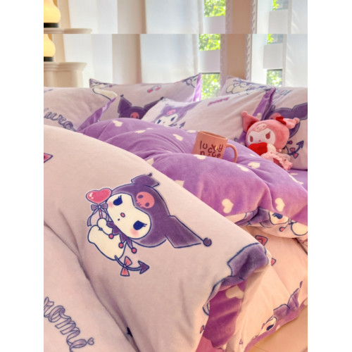 HelloKitty牛奶絨被套單件凱蒂貓加厚珊瑚絨被罩美樂蒂加絨四件套