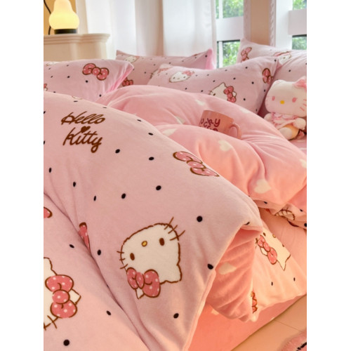 HelloKitty牛奶絨被套單件凱蒂貓加厚珊瑚絨被罩美樂蒂加絨四件套