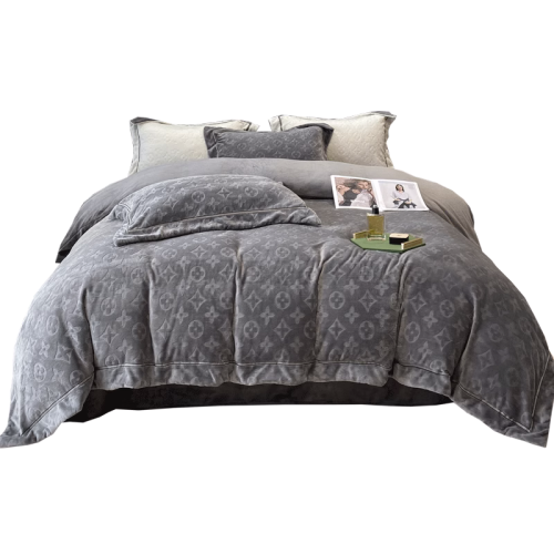 冬季輕奢高級感牛奶絨床上四件套雙面加絨被套加厚珊瑚法蘭絨床單