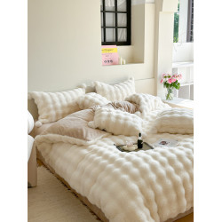 簡約冬季保暖獺兔毛絨四件套立體絨球加厚牛奶絨被套1.8m床上用品