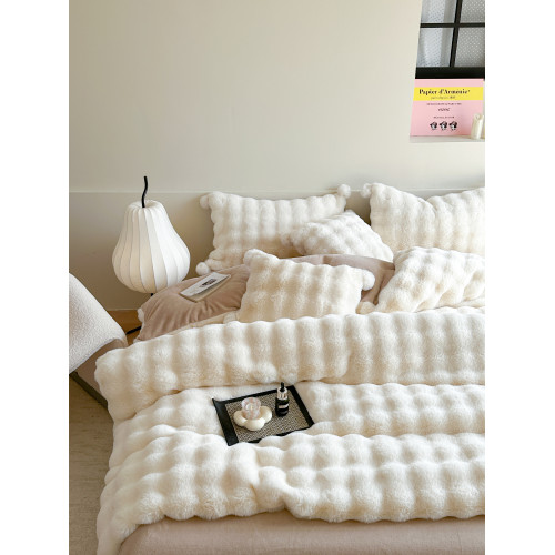 簡約冬季保暖獺兔毛絨四件套立體絨球加厚牛奶絨被套1.8m床上用品