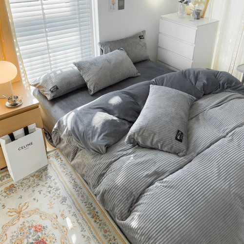 床上牛奶絨四件套冬季珊瑚絨雙面加絨被套法萊絨冬天床單宿捨三厚