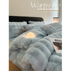 擼貓感兔毛絨床上四件套冬季加厚牛奶珊瑚絨床品法蘭絨面被套床單