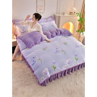 9斤加厚牛奶絨四件套冬季保暖雙面金貂絨被套田園簡約防靜電床單