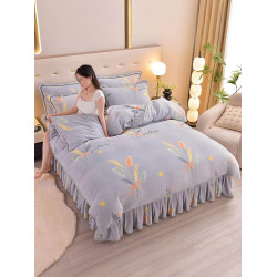 9斤加厚牛奶絨四件套冬季保暖雙面金貂絨被套田園簡約防靜電床單