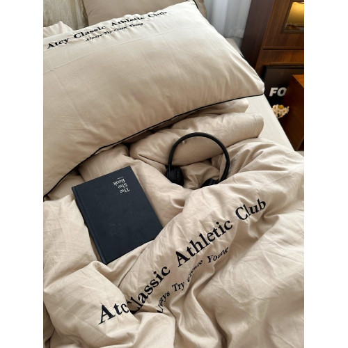 溫柔莫蘭迪ins奶咖高級刺綉褶皺水洗棉床上四件套床單學生三件套