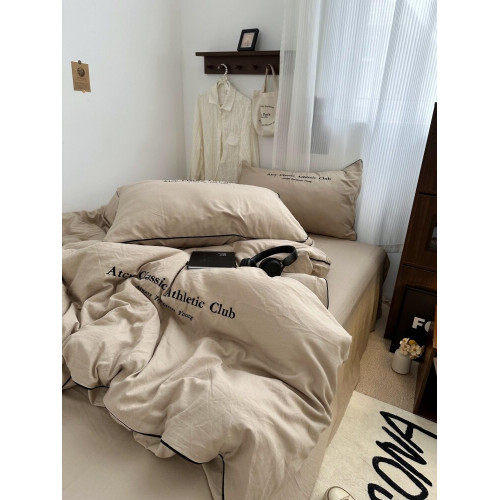 溫柔莫蘭迪ins奶咖高級刺綉褶皺水洗棉床上四件套床單學生三件套