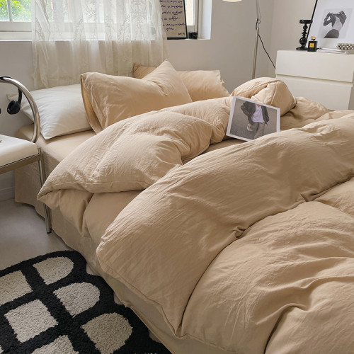 日式侘寂風純色水洗棉麻四件套床品被套床包款床單學生宿捨三件套