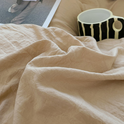 日式侘寂風純色水洗棉麻四件套床品被套床包款床單學生宿捨三件套