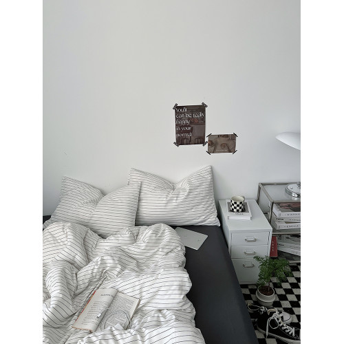 黑黑白條~四件套水洗棉1.8床上用品被罩床單人學生宿捨三件套床包