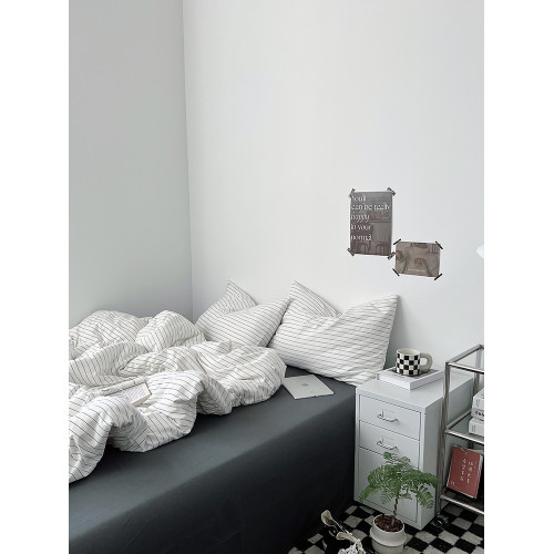 黑黑白條~四件套水洗棉1.8床上用品被罩床單人學生宿捨三件套床包