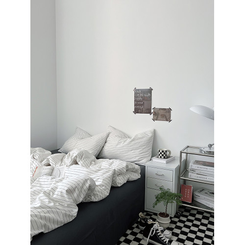 黑黑白條~四件套水洗棉1.8床上用品被罩床單人學生宿捨三件套床包