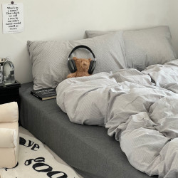 純棉床上四件套水洗全棉100簡約條紋床品學生宿捨床單被套三件套4