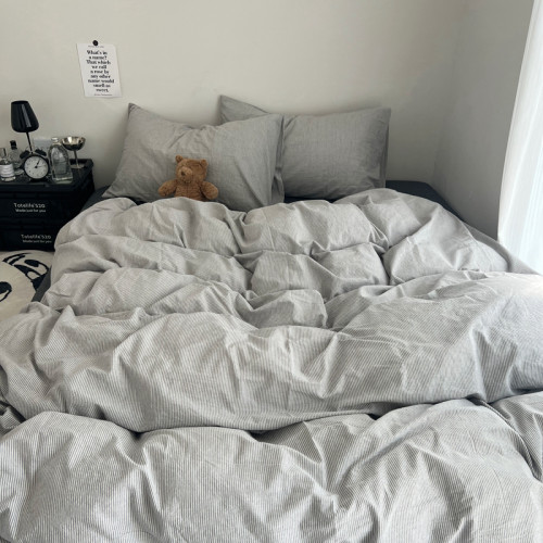 純棉床上四件套水洗全棉100簡約條紋床品學生宿捨床單被套三件套4