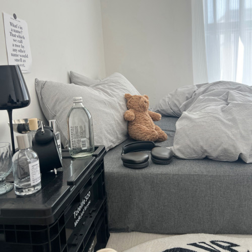 純棉床上四件套水洗全棉100簡約條紋床品學生宿捨床單被套三件套4