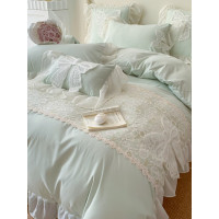 小紅書推薦裸睡蕾絲花邊純棉床上四件套全棉公主風床單被罩被套