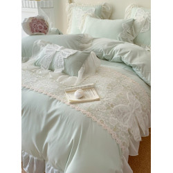 小紅書推薦裸睡蕾絲花邊純棉床上四件套全棉公主風床單被罩被套