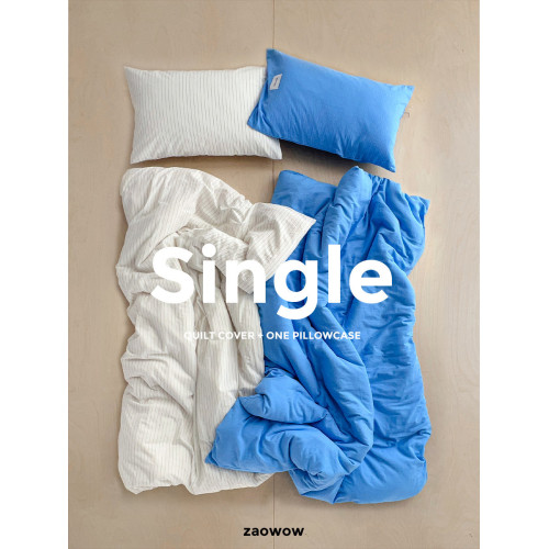 造臥zwow單人床夫妻情侶兒童單被枕套純色條紋150*200純全棉床品