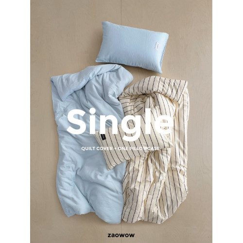 造臥zwow單人床夫妻情侶兒童單被枕套純色條紋150*200純全棉床品