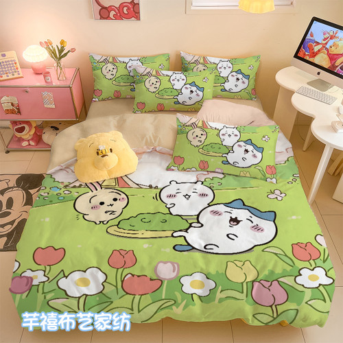 吉伊卡哇可愛全棉床上四件套Chiikawa學生宿捨卡通全棉被套三件套