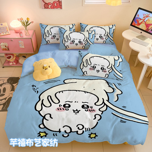 吉伊卡哇可愛全棉床上四件套Chiikawa學生宿捨卡通全棉被套三件套