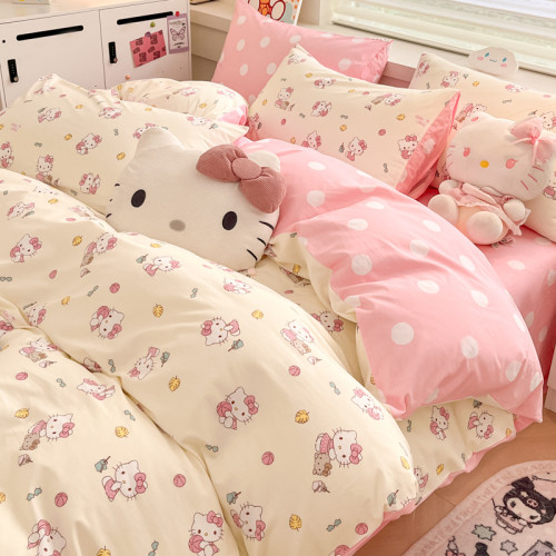hellokitty凱蒂貓兒童100純棉四件套可愛女孩公主床單床包三件套