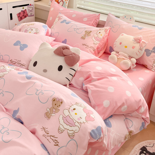hellokitty凱蒂貓兒童100純棉四件套可愛女孩公主床單床包三件套