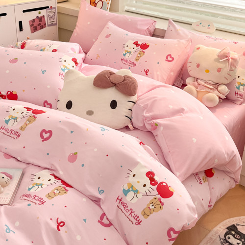 hellokitty凱蒂貓兒童100純棉四件套可愛女孩公主床單床包三件套