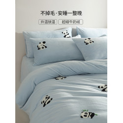 卡通刺綉牛奶絨四件套加厚保暖法蘭絨被套珊瑚絨床單秋冬床上用品