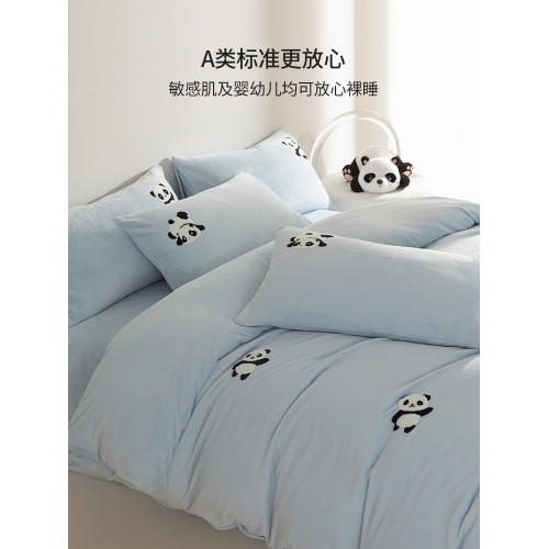 卡通刺綉牛奶絨四件套加厚保暖法蘭絨被套珊瑚絨床單秋冬床上用品