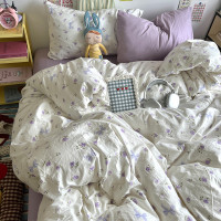 ins床上四件套水洗棉清新素雅床單被套單床品學生宿捨三件套夏天4