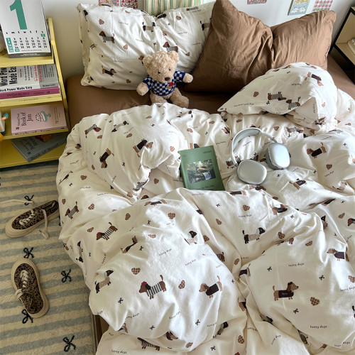 ins床上四件套水洗棉清新素雅床單被套單床品學生宿捨三件套夏天4