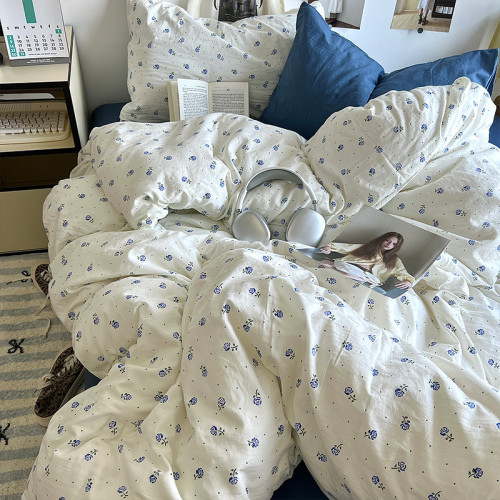 ins床上四件套水洗棉清新素雅床單被套單床品學生宿捨三件套夏天4