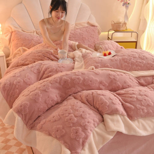 冬季公主風牛奶絨四件套加厚加絨少女床單式被套雙面絨珊瑚絨床包