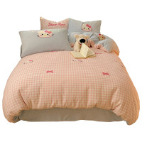 可愛Hello Kitty牛奶絨四件套卡通被套三件套床單宿捨珊瑚絨床品4