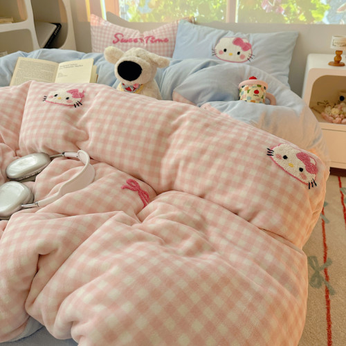 可愛Hello Kitty牛奶絨四件套卡通被套三件套床單宿捨珊瑚絨床品4 可愛Hello Kitty牛奶絨四件套卡通被套三件套床單宿捨珊瑚絨床品4