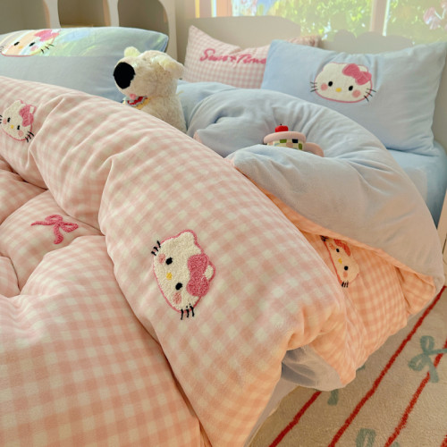 可愛Hello Kitty牛奶絨四件套卡通被套三件套床單宿捨珊瑚絨床品4 可愛Hello Kitty牛奶絨四件套卡通被套三件套床單宿捨珊瑚絨床品4