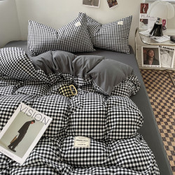 A類母嬰級純棉黑色格子四件套床單被套學生單人床宿捨三件套男生4