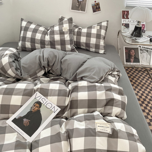 A類母嬰級純棉黑色格子四件套床單被套學生單人床宿捨三件套男生4