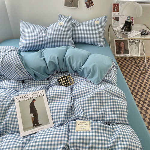 A類母嬰級純棉黑色格子四件套床單被套學生單人床宿捨三件套男生4