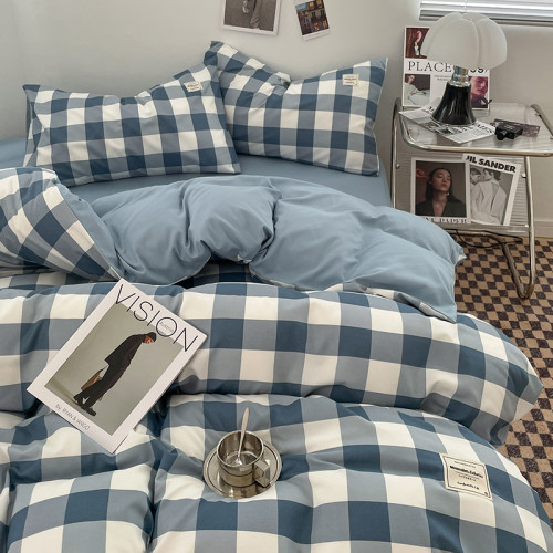 A類母嬰級純棉黑色格子四件套床單被套學生單人床宿捨三件套男生4