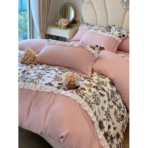 小紅書推薦法式公主風純棉全棉四件套裸睡少女被套床單床包小碎花