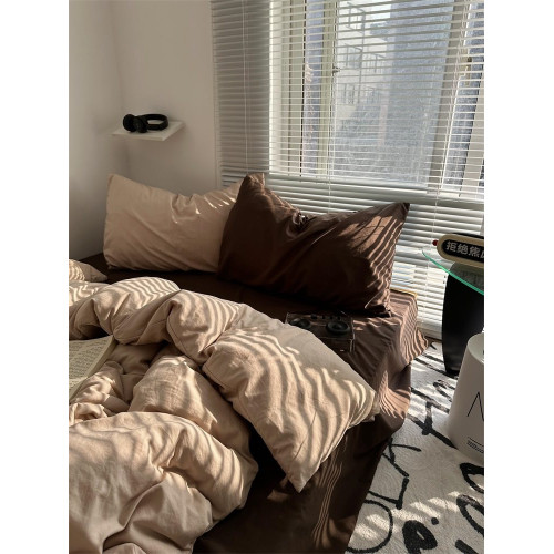 復古混搭風ins美拉德配色水洗棉四件套床單純色被套宿捨三件套1.8