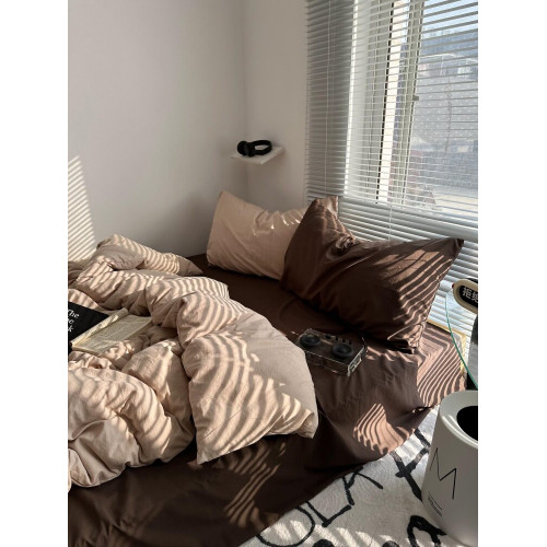 復古混搭風ins美拉德配色水洗棉四件套床單純色被套宿捨三件套1.8