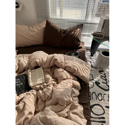 復古混搭風ins美拉德配色水洗棉四件套床單純色被套宿捨三件套1.8