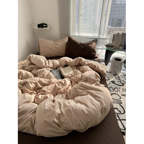 復古混搭風ins美拉德配色水洗棉四件套床單純色被套宿捨三件套1.8
