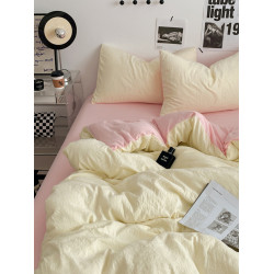 韓式ins風高顔值雙拼純色被套床上用品四件套床單宿捨親膚三件套4