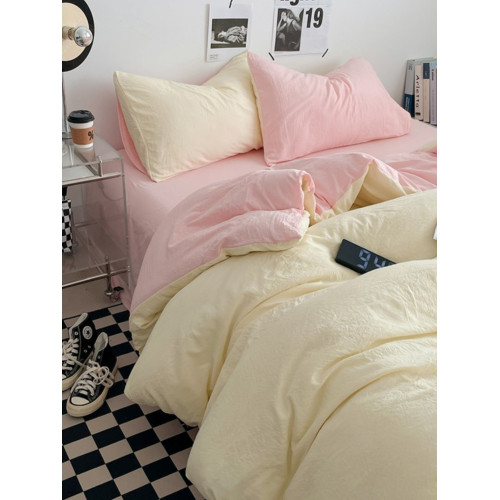 韓式ins風高顔值雙拼純色被套床上用品四件套床單宿捨親膚三件套4